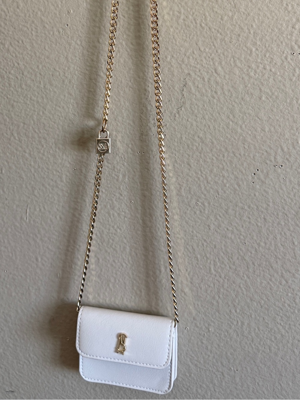 SM New York White Mini Crossbody with Gold Chain